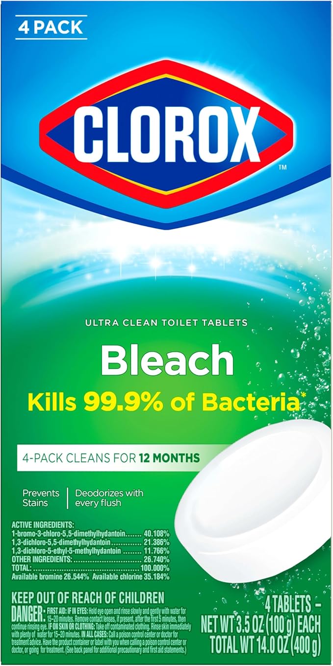 Clorox Ultra Clean Toilet Tablets Bleach 4 Count, 3.5 Ounces Each (Package May Vary)