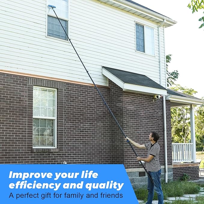 18 Foot High Ceiling Duster Kits with 3.5-12 FT Carbon Fiber Extension Pole, Feather Duster, Cobweb Duster, Ceiling Fan Duster, Window Squeegee & Cleaner with Pole 12 Ft