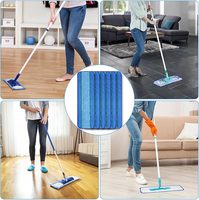6 Pack Microfiber Cleaning Pads for Mop Hardwood Floor Cleaner Mop Replacement, Deep Microfiber Cleaning Pad Dusting Pad Wet Mop Dry Dust Mop Cleaner (Green)