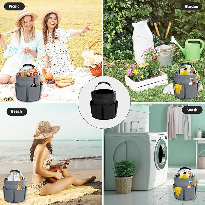17L Cleaning Caddy with Handle, Cleaning Supplies Organizer, Foldable Storage Basket, Cleaning Supply Caddy, Portable Multi Cleaning Bucket Bag for Home, Garden (Black)