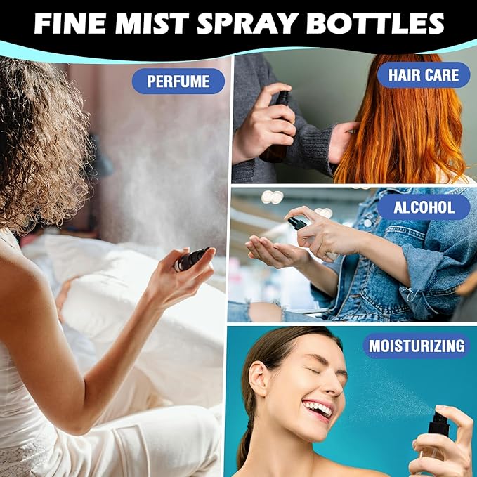 10 Pack 2oz/55ml Plastic Spray Bottles Travel Size Spray Bottle with Black Cap Empty Fine Mist Spray Bottles Refillable Liquid Container for Perfumes Travel Makeup