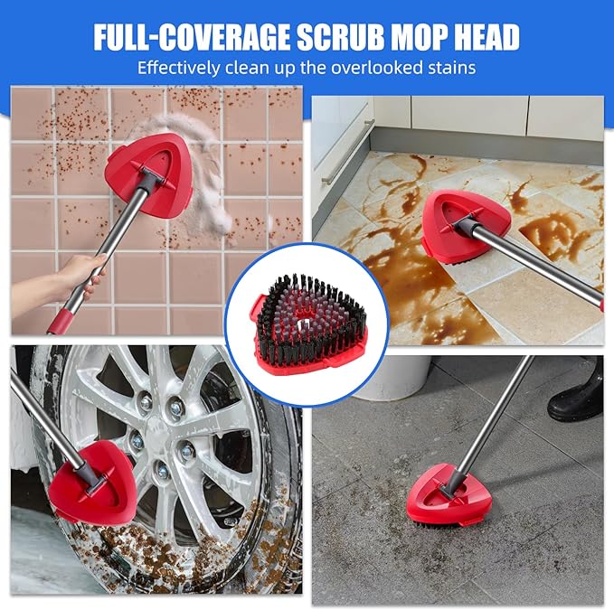 2 Pcs Full-Coverage Spin Mop Scrub Brush Heads and 1 Mop Base Part Replacement with Oceda RinseClean 2-Tank System,Hard Bristle Cleaning Brush for Bathroom Kitchen Tile