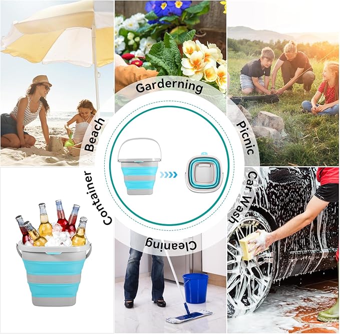 2 Pack 2.6 Gallon(10L) Collapsible Plastic Buckets with Handle Compact Cleaning Square Storage Bucket Portable Water Tub Outdoor Water Pail for Garden Hiking Fishing Camping (Blue)