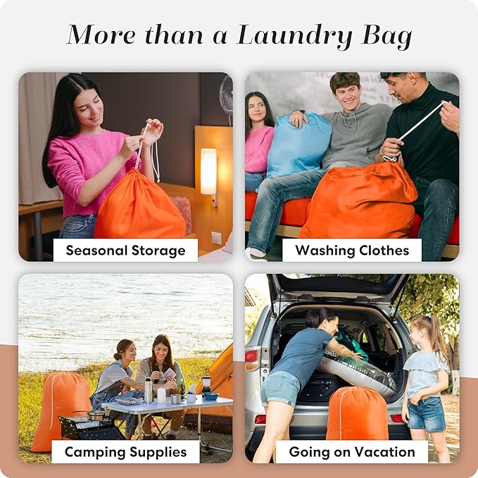 Nylon Laundry Bag - Locking Drawstring Closure and Machine Washable. These Bags will Fit a Laundry Basket or Hamper and Strong Enough to Carry up to Three Loads of Clothes. (Orange)