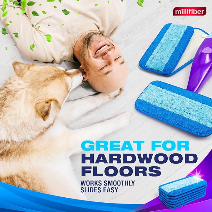 Reusable Mop Pads Compatible with Swiffer WetJet (6 Pack) - Microfiber Mop Refill for Wet Mopping Cloths - Hardwood Floor Cleaning Spray Pads are Reusable Replacements