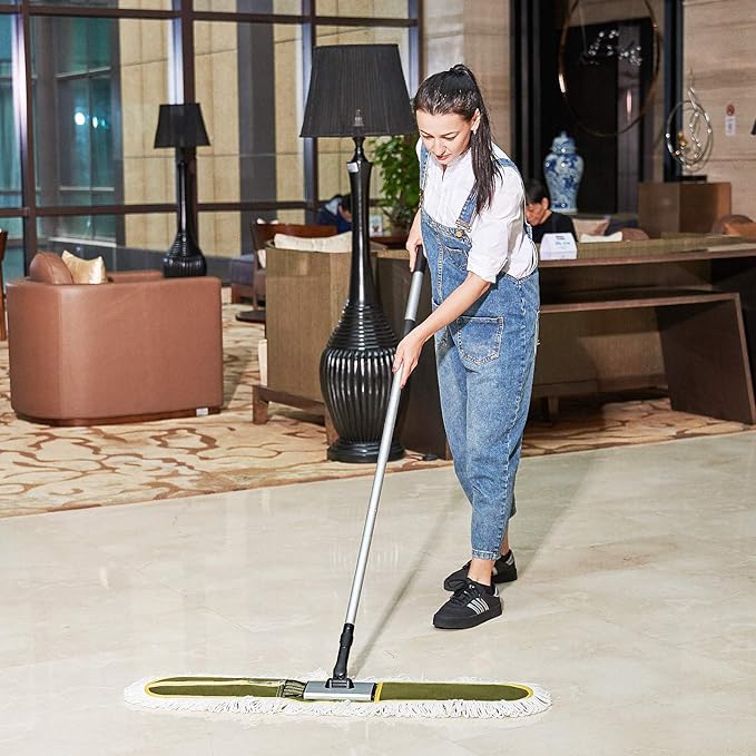 36" Commercial Dust Mops for Floor Cleaning Heavy Duty Floor Duster Mop with Long Handle Hotel Gym Household Cleaning Supplies for Hardwood, Tiles, Marble Floors,Green