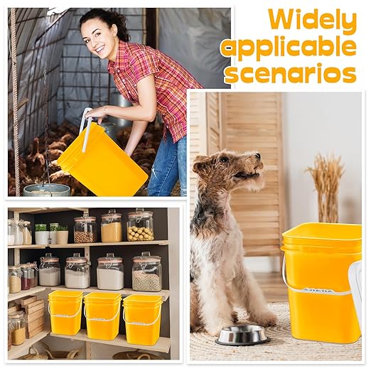 Vesici 6 Pcs 5 Gallon Food Grade Square Buckets with Lids 5 Gal Plastic Food Storage Square Bucket Heavy Duty Industrial Pail Container with DIY Label Stickers Handles for Water Painting(Yellow)