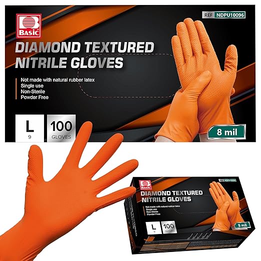 Jointown Basic Heavy Duty Nitrile Gloves, Mechanic Gloves 8 Mil Nitrile Disposable, with Raised Diamond Texture, Case of 1000, Orange, Medium