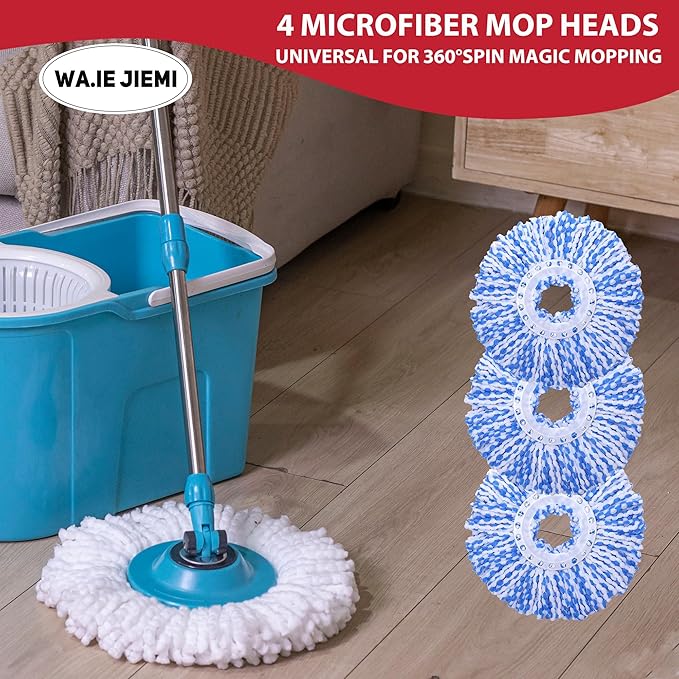 Mop Replacement Heads - 4-Pack Blue Microfiber Replacement Mop Heads Universal for 360°Spin Magic Mopping,Round Shape Standard Size