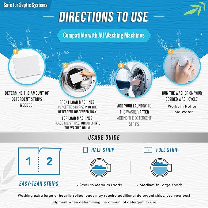 Laundry Detergent Sheets Eco Washing Strips - 80 Loads, Liquidless Fresh Scented Clothes Washer Sheet, Zero Waste Travel Laundry Strip, Dissolvable Space Saving Sheets for HE - Linen Scent