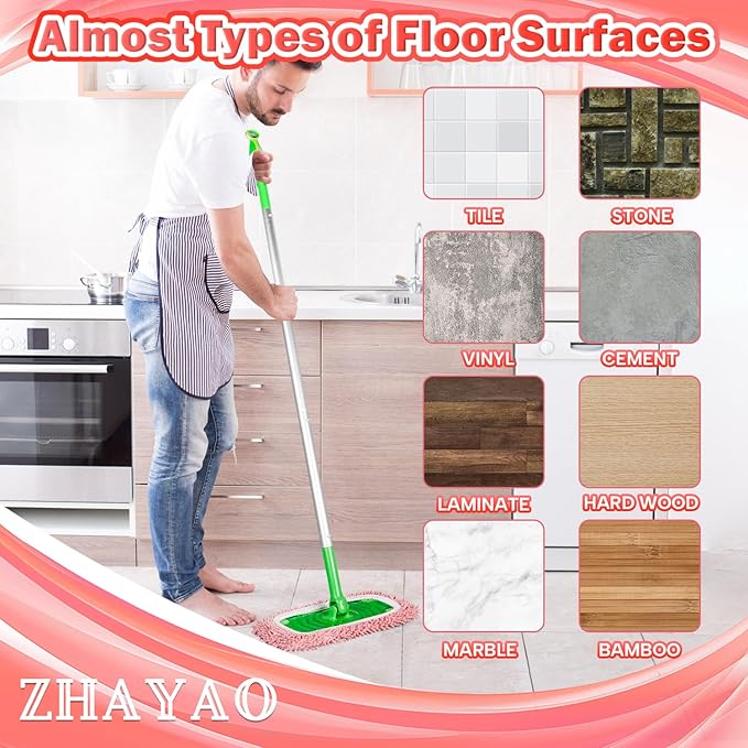 Reusable 100% Coral Fleece Mop Pads Compatible with Swiffer Sweeper Mop, Pink, Wet and Dry Flat mop Cover, 3 Pack Washable Mop Pads for Surface/Hardwood Floor Cleaning (Mop is Not Included)