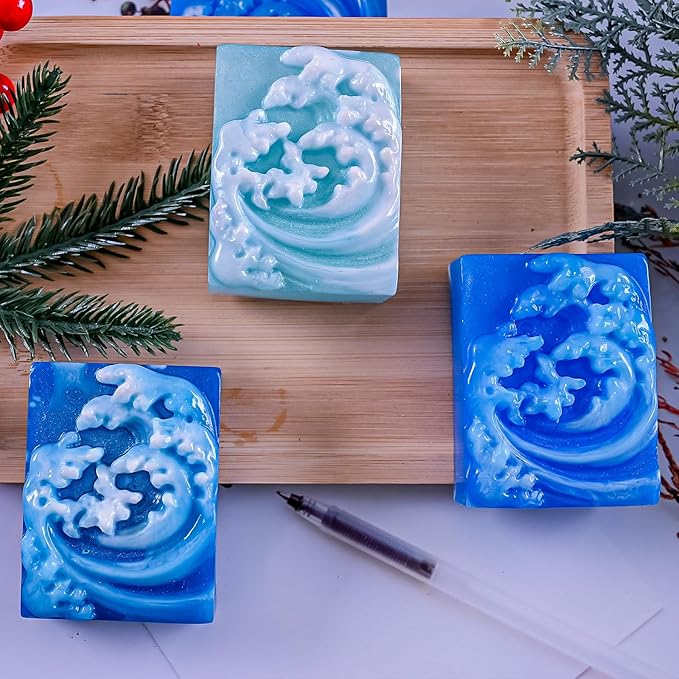 Ocean Wave Soap Molds, Sea Wave Silicone Soap Molds for Rectangle Nautical Wave Swirls Pattern Soap DIY Homemade Craft Soap Candle Making