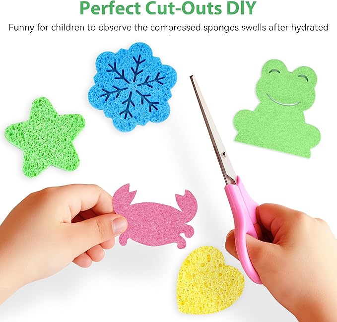12-Count Kitchen Sponges | Compressed Cellulose Sponges | Non-Scratch Natural Dish Sponge for Kitchen Bathroom and Cars,Colorful Funny Cut-Outs DIY