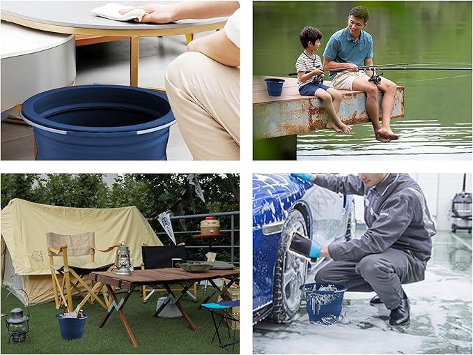Collapsible Buckets, Silicone Bucket, Household Cleaning or Car Washing, Portable Folding Bucket for Fishing or Camping, 2.6 Gallons (10 Liters), Space-Saving Design, Round(Blue)