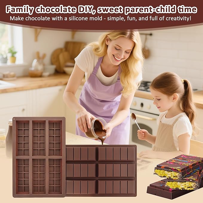 2 Pack Silicone Chocolate Bar Molds - Non-Stick Deep Dubai Chocolate Mold for Candy Bars, Pistachio, Homemade Energy,Protein Bars, Homemade Desserts (Reusable, Break Apart Design, Dishwasher Safe)