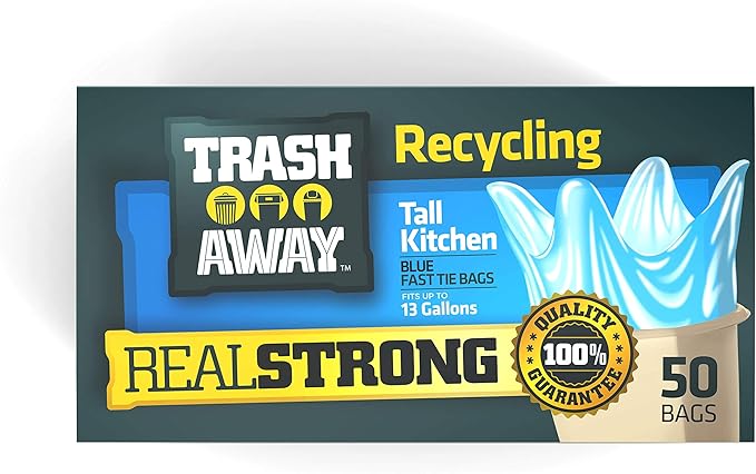 Heavy Duty Recycling Bags | Tall & Strong Bags for Home & Kitchen - (50 Ct, 13 Gallons) Large Trash Bags Paper, Plastic & Aluminum | Thick Recycle Bin Bags (Blue)