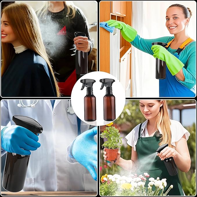 Cosywell 2 Pack Plastic Spray Bottles 12oz/360ml Empty Spray Bottles for Cleaning Continuous Misting Spray Bottle for Hair, Essential Oils, Toners Rose Water Cosmetics(Brown)