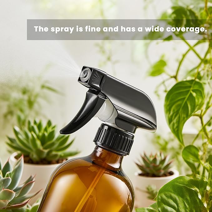 Supercenter Glass Spray Bottles, Amber Glass Spray Bottles, 16oz, Adjustable Nozzle for Stream and Spray, Reusable, for Essential Oils, Cleaning Products, Detergents(1ps)