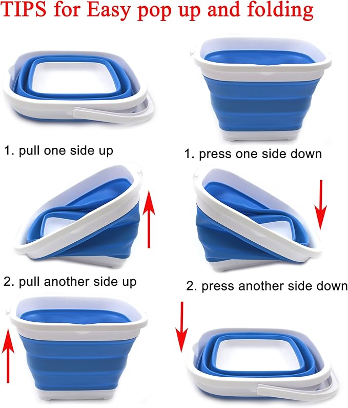 SAMMART 11L (2.9 Gallon) Collapsible Rectangular Handy Bucket (1, Blue)