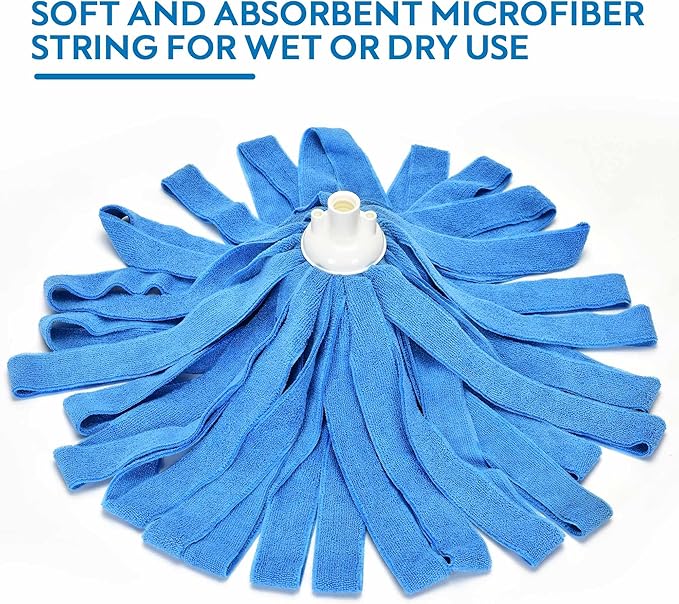 Matthew Microfiber Cloth Mop Compatible with Ceda Microfiber Cloth Mop Refill Commercial Mop Replacement 54" Stainless Steel Handle with 2 Wet Mop Heads w/1 Handle Incl.2Pcs Microfiber Cloth-Blue