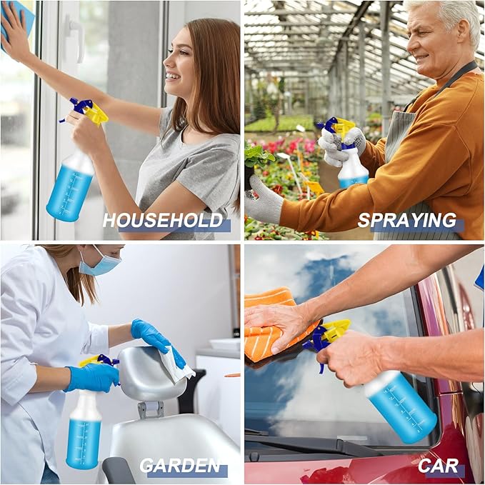 10 Pack Spray Bottles 16 oz Empty Water Spray Bottles for Cleaning Heavy Duty Refillable Squirt container with Measurements Adjustable Nozzle for Household (Blue and Yellow,Stylish Style)