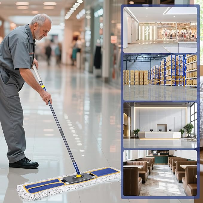 36" Commercial Mop for Floor Cleaning, Masthome Heavy Duty Industrial Mop with 3 Pads, Professional Microfiber Mops with 60'' Long Handle,Large Dust Mops for Office Garage Warehouse Factory Mall(Blue)