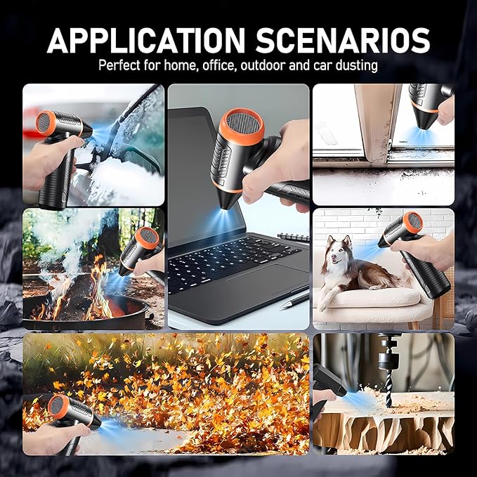 Electric Compressed Air Duster, Rechargeable Cordless Air Blower Jet Fan, Powerful 3 Gear Adjustable Portable Mini Dust Blower Dryer Cleaner for Keyboard, PC, Computer, Car, Home and Outdoor