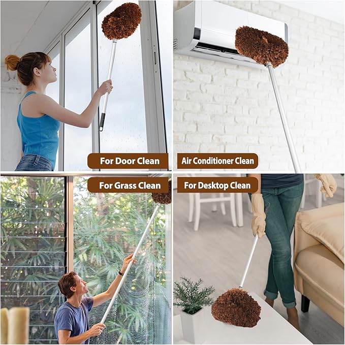 Ceiling Fan Cleaner Duster High Ceiling Extended Fan Blade Cleaner from 13 to 50 Inch Reusable Microfiber Ceiling Fan Duster with Extension Handle for Furniture Bookshelves Wall Door (Brown)
