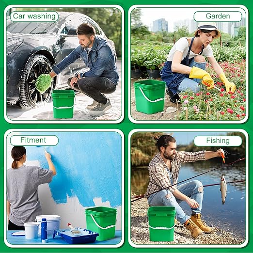 Mumufy 5 Pcs 3.5 Gallon Square Food Grade Bucket with Lid Square Bucket Pail with Plastic Handles for Storing Dry Food, Charcoal, Camping, Fishing (Green)