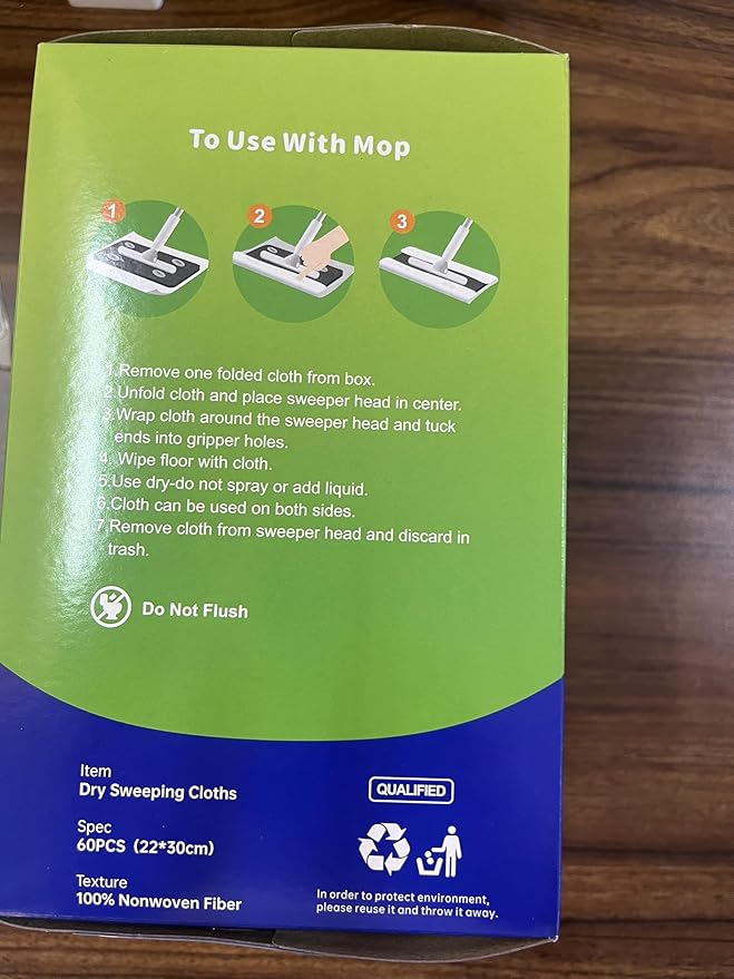 JEBBLAS Disposable Mop Cloth Dry Sweeping Pad for Flat Mop Sweeping Cloths Multi Surface Refills, 60 Pcs/Pack