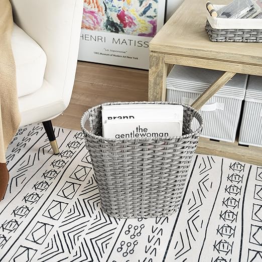 GRANNY SAYS Wicker Bathroom Trash Can, Wicker Waste Basket for Bathroom, Office Trash Can, Trash Bin for Bedroom, Wastebasket with Handles, 19 Liters/5 Gallons