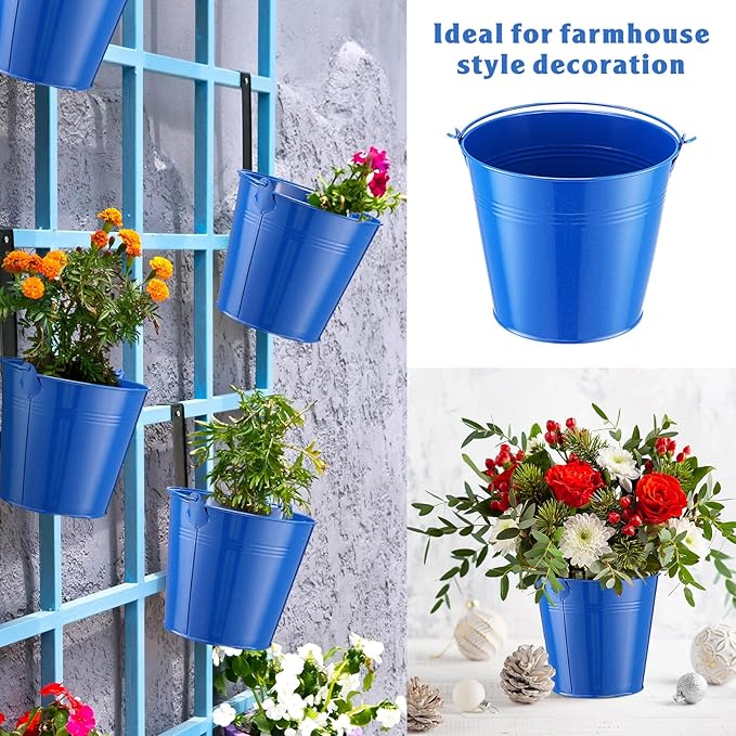 Rtteri 24 Pcs Small Metal Buckets with Handle Mini Buckets Bulk for Easter Party Favors Classroom Pencil Holder Flower Pot Plant Basket for Crafts DIY Projects, 6 x 5 Inch(Dark Blue)