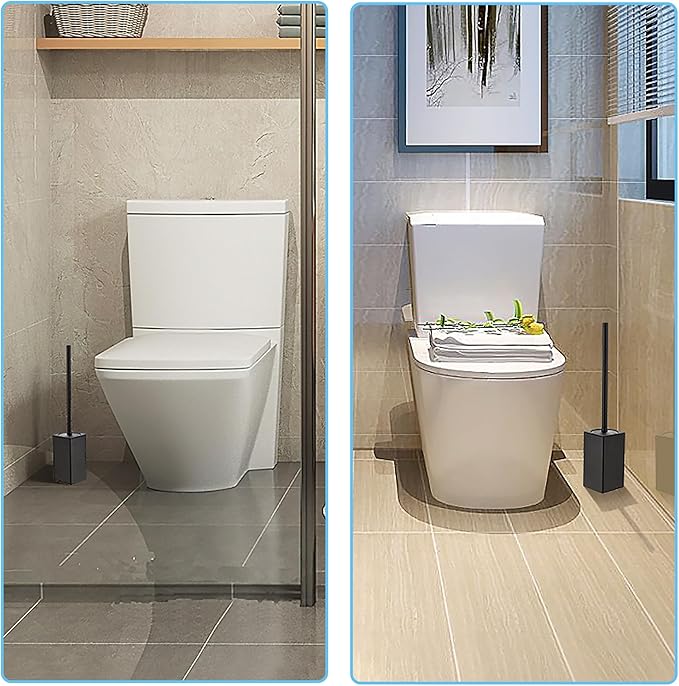 Toilet Brush and Holder Black for Bathroom Storage and Organization,Square Deep Cleaning Black Toilet Brush for Bathroom