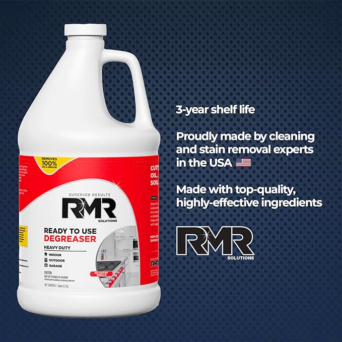RMR Degreaser and Cleaner - Ready to Use Indoor/Outdoor Formula Works on Contact, For Heavy-Duty Cooking Surfaces, Indoor, Outdoor, Automotive, and Equipment Cleaning, 1 Gallon