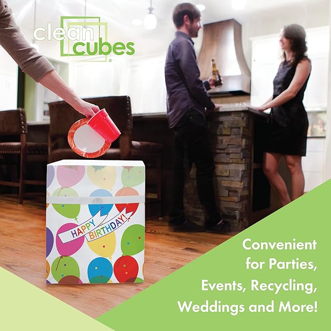 13 Gallon Disposable Pop-Up Trash Cans (6-Pack) with Fitted Bags – Foldable Garbage & Recycling Bins for Parties, Events & Kitchen (Birthday, 17" H x 13.5" W x 10" D)