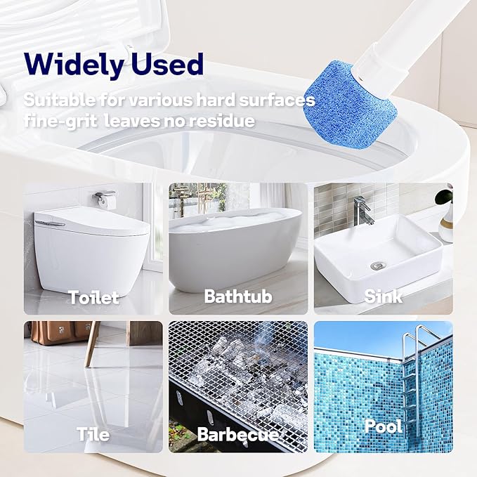 8 Pack Pumice Stone Toilet Bowl Set with 18 in Extra Long Handle,White Holder Case,Pumice Stone for Cleaning, for Cleaning Toilets, Bathtubs, Grills, Swimming Pools, Sinks