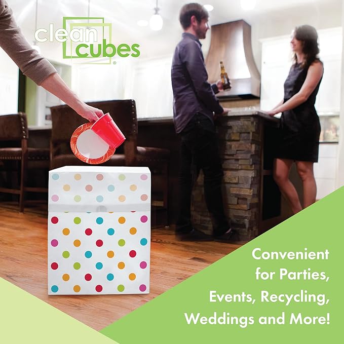 13 Gallon Disposable Pop-Up Trash Cans (6-Pack) with Fitted Bags – Foldable Garbage & Recycling Bins for Parties, Events & Kitchen (Polka Dot, 17" H x 13.5" W x 10" D)