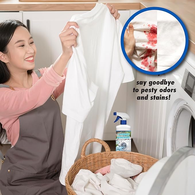 Nature's Freedom Laundry Peroxide Spray – Powerfully Breaks Down Odors & Tough Stains Naturally – Chlorine-Free Whitening & Stain Remover – 32 Fl Oz