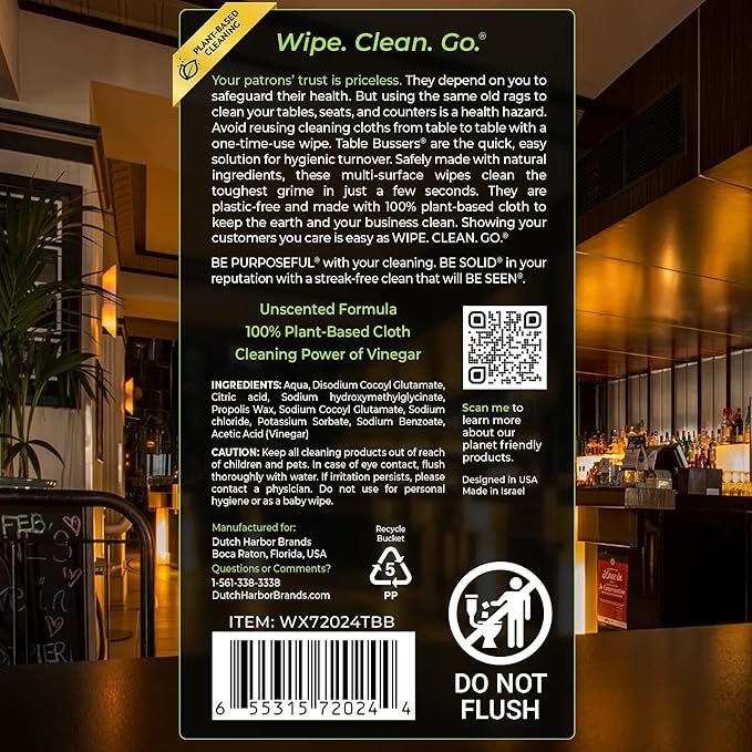 Wipex Table Bussers - Multi Surface Cleaner Natural Cleaning Wipes - Cleaning Vinegar Plant Based Wipe to Clean Restaurant Tables, Counters and Household Items, 400 Count (Pack of 1)