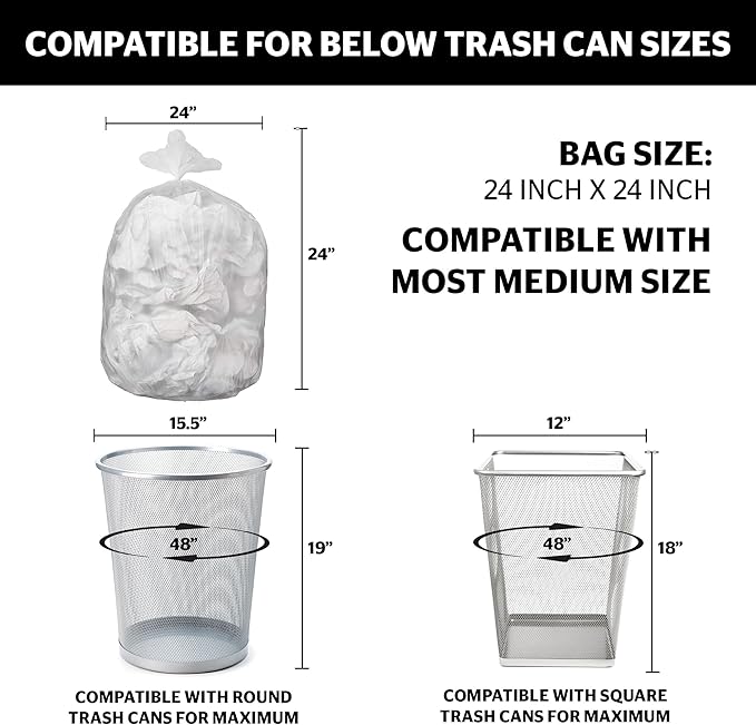 Aluf Plastics High Density Trash Bags, 10 Gallon, 1000 Count, 6 Micron (eq), 24" x 24", Clear, for Bathroom, Office, Industrial, Commercial, Janitorial, Municipal, Recycling