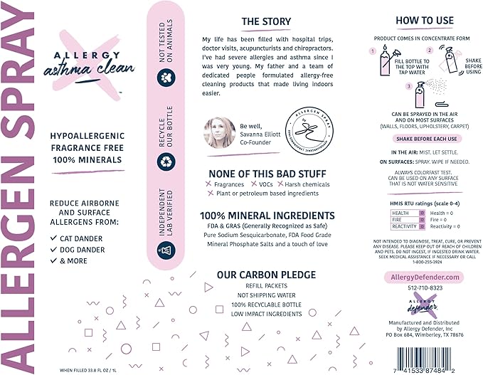 Allergen Spray, Pets, Dust Allergies & More, Air & Surface, Just Add Water, Bottle, Over 33oz