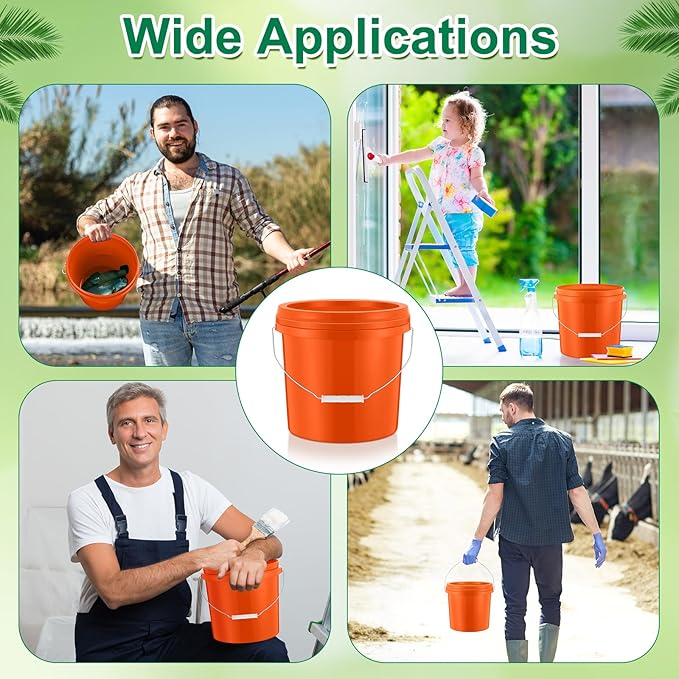 Tioncy 10 Pcs 2 Gallon Plastic Bucket with Lid Heavy Duty 2 Gallon Bucket Pail with Lid Handle for Storage Container Home Household Cleaning (Orange)