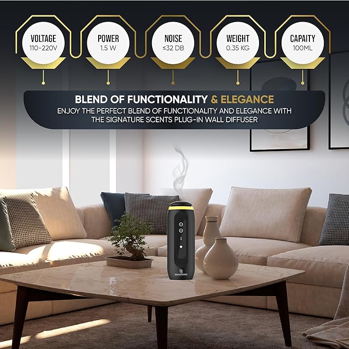 Essential Oil Diffuser (Plug-in) for Homes and Hotels – Bluetooth-Controlled Scent Diffuser for Home & Office, Covers 800 sq. ft. – Plug in Air Fresheners for Home & Office, Room Scent (Black)