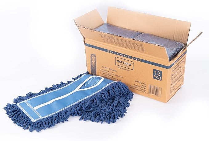 Matthew Cleaning 24'' Industrial Strength Cotton Dust Mop Refill Washable Replacement Heads for Residential & Commercial Use Fit Standard Dust Mop Frames, Hardwood, Laminate, Concrete Floors 12 Pack