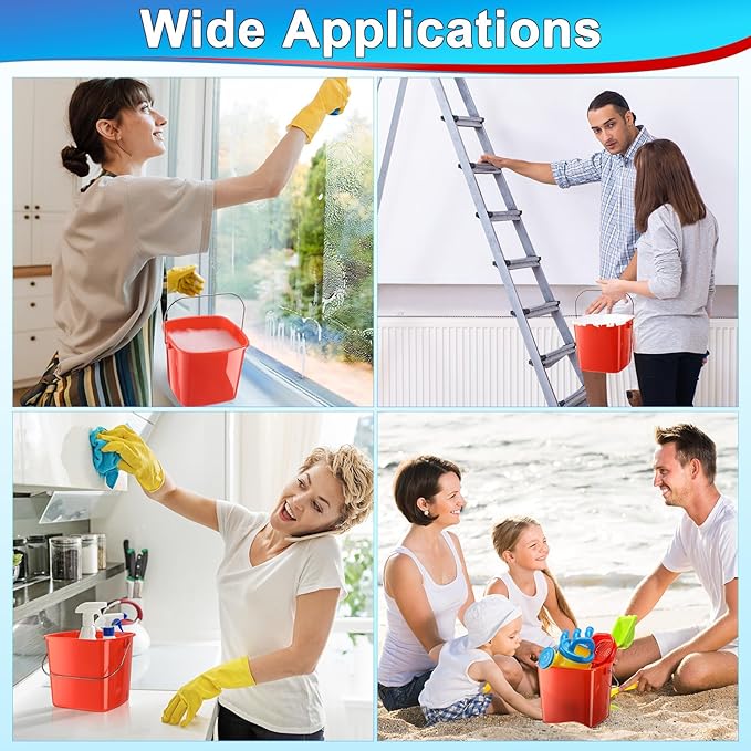 Zhehao 6 Pcs 3 Quart Cleaning Bucket Small Detergent Square Bucket Sanitizing Plastic Pail with Handles Square Cleaning Pail for Home, Offices, School, Commercial Use, Food Service(Red)