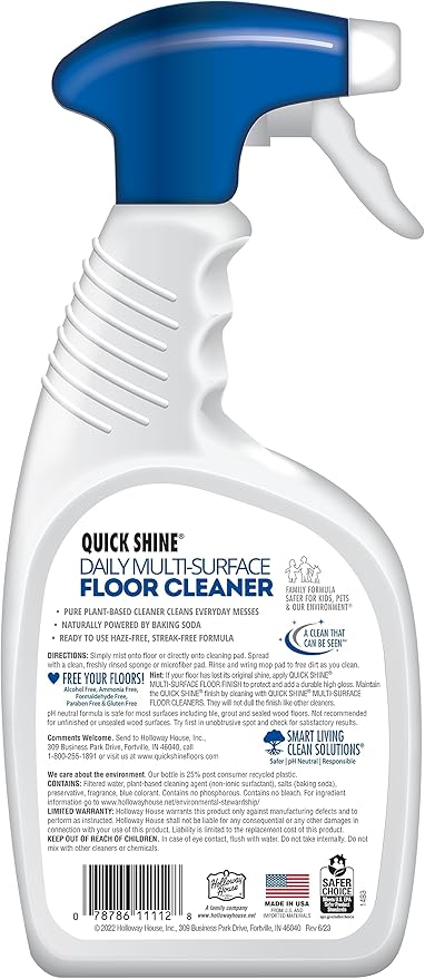 Quick Shine Multi Surface Floor Cleaner Daily Care 24oz | Plant-Based, Ready to Use, Dirt Dissolving, Streak Free, No Rinse | Use on Hardwood, Laminate, Luxury Vinyl Plank, Tile & Stone | Safer Choice