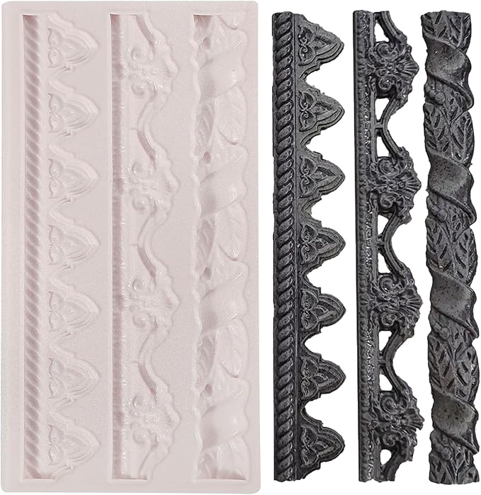 1 Pcs Baroque Cake Border Silicone Mold, Reusable Cake Decoration Fondant Mold for Wedding Cupcake Toppers, Chocolate, Candy, Clay, Plaster, Resin, Home Decor - 7.5 * 3.9"