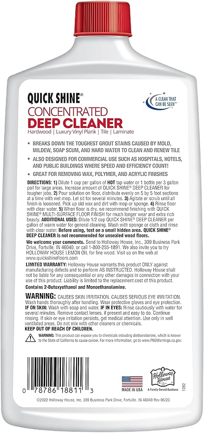 Quick Shine Multi Surface Deep Floor Cleaner and Wax Remover 27oz, 6Pk | Removes Wax Build-Up, Revitalizes Floors & Cleans Grout | Use on Hardwood, Laminate, LVT, Tile and Stone | Pro-Level Cleaning