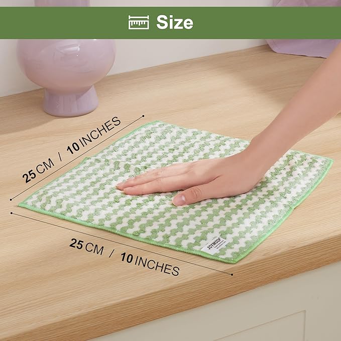JOYMOOP Microfiber Cleaning Cloths – 18 Pack, 10" x 10", Green – Reusable, Lint-Free, Super Absorbent Towels for Kitchen, Car, and Household Cleaning