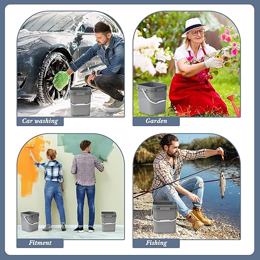 Mumufy 8 Pcs 3.5 Gallon Square Food Grade Bucket with Lid Square Bucket Pail with Plastic Handles for Storing Dry Food, Charcoal, Camping, Fishing (Gray)